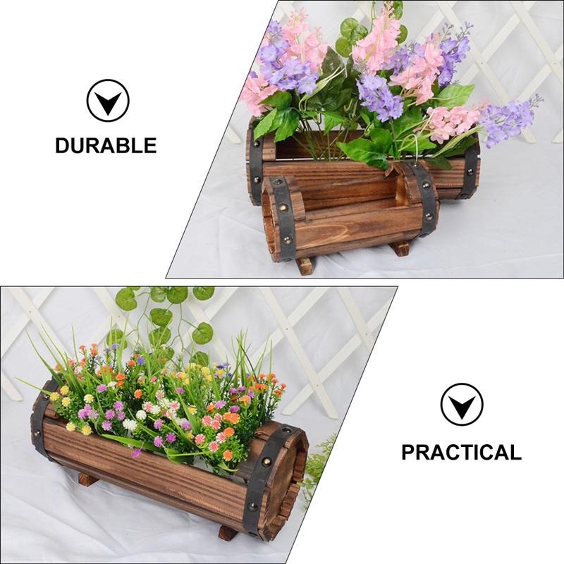 2 unids/set la mitad de maceta de barril maceta de madera para flores carbonizado anticorrosivo contenedor