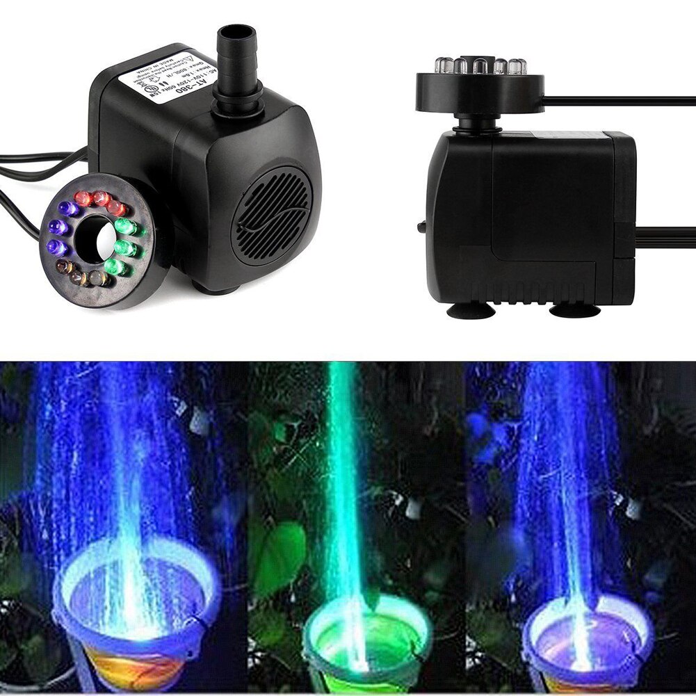 Submersible Water Pump with 12 LED Light for Fountain Pool Home Garden Pond Fish