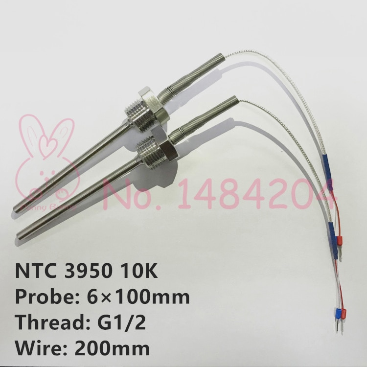 2x ntc 3950 10k thermistance capteur de température sus 304 6mm*200mm /100mm sonde 200mm fils  -40 ~ 150 degrés filetage  g 1/2 g1/4 "