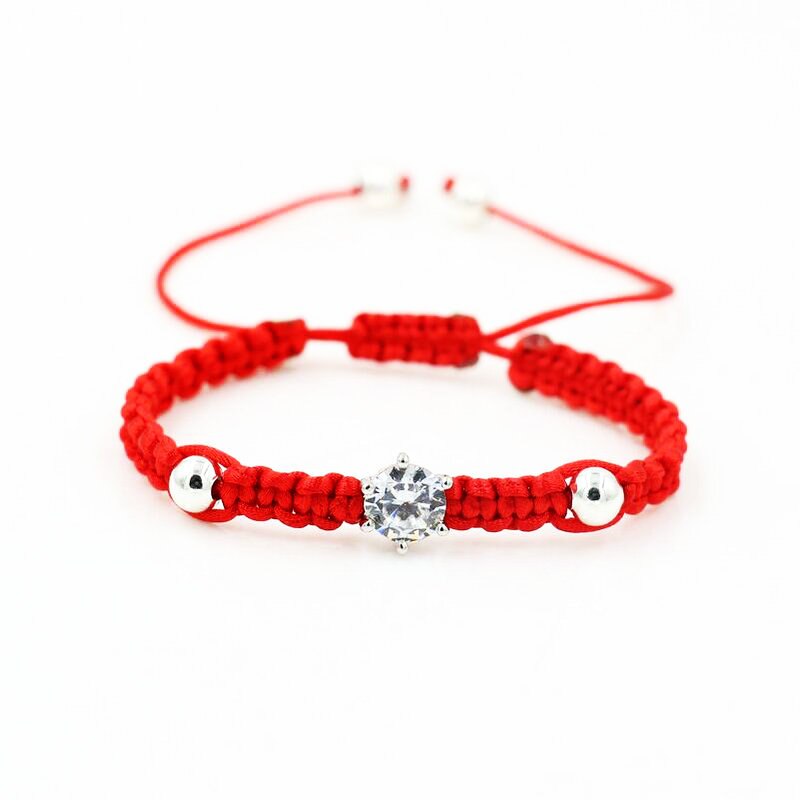 Bppccr Rood Touw Draad String Gevlochten Armbanden Vrouwen Meisjes Zilveren Kleur Kristallen Aaa Zirkoon Liefhebbers Chakra Armband Pulsears