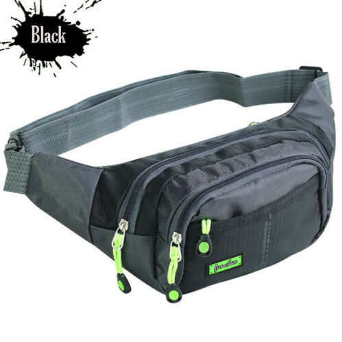 Waterproof Running Belt Bum Waist Pouch Sport Camping Hiking Zip Fanny Pack Bag: Black