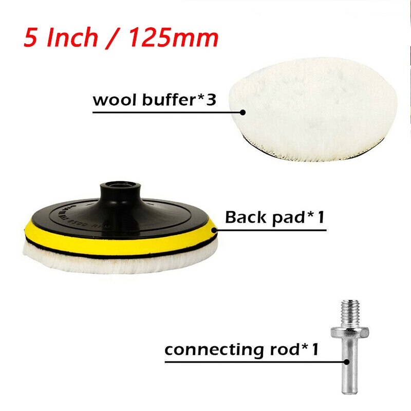 5Pcs Car Polishing Kit Self-Adhesive Buffing Waxing Sponge Wool Wheel Polish Pad for Car Polisher Drill Adapter Detail Cleaning: 5 inch