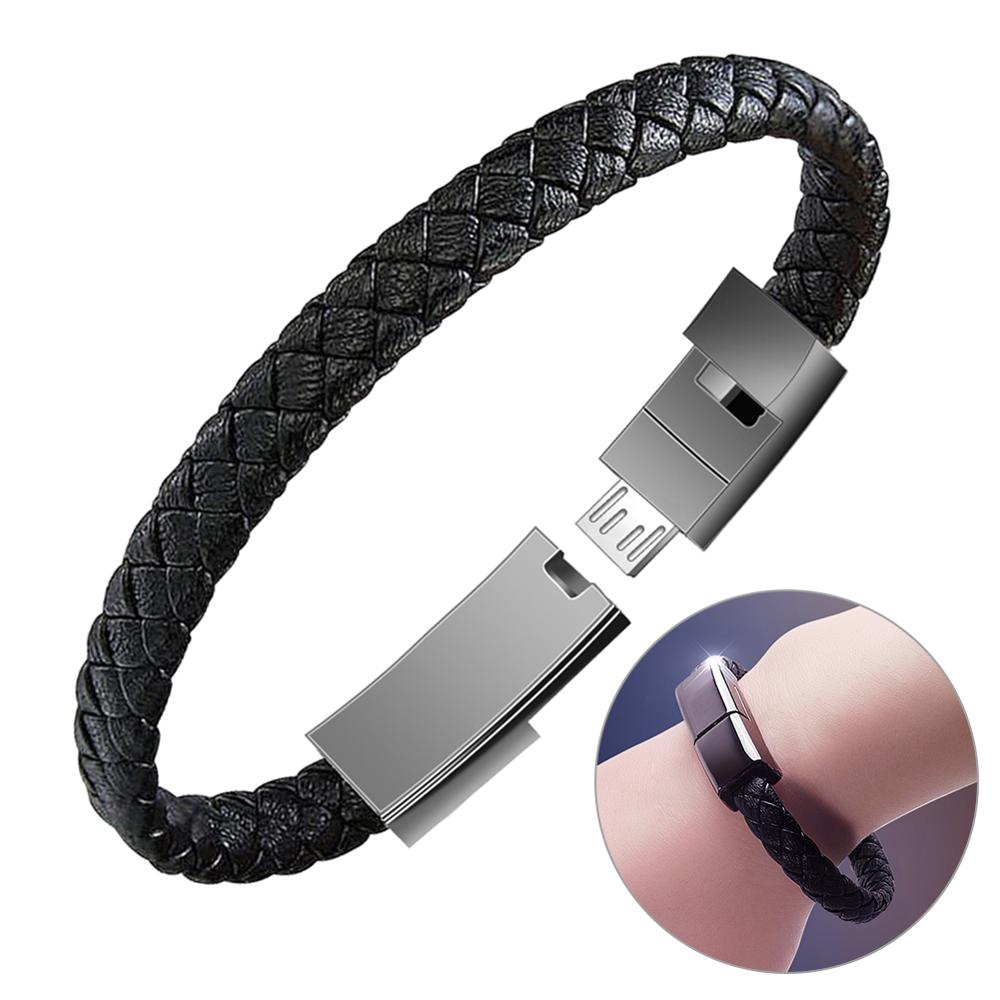 Outdoor Draagbare Lederen Mini Micro Usb Armband Charger Data Oplaadkabel Sync Cord Voor IPhone6 6 S Android Type- C Telefoon Kabel