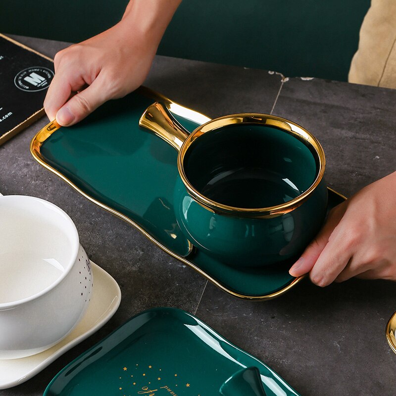 Ceramic Tableware Set Light Luxury Handle Bowl Breakfast Tableware Sushi Plate Dining Table Decoration Service Tray