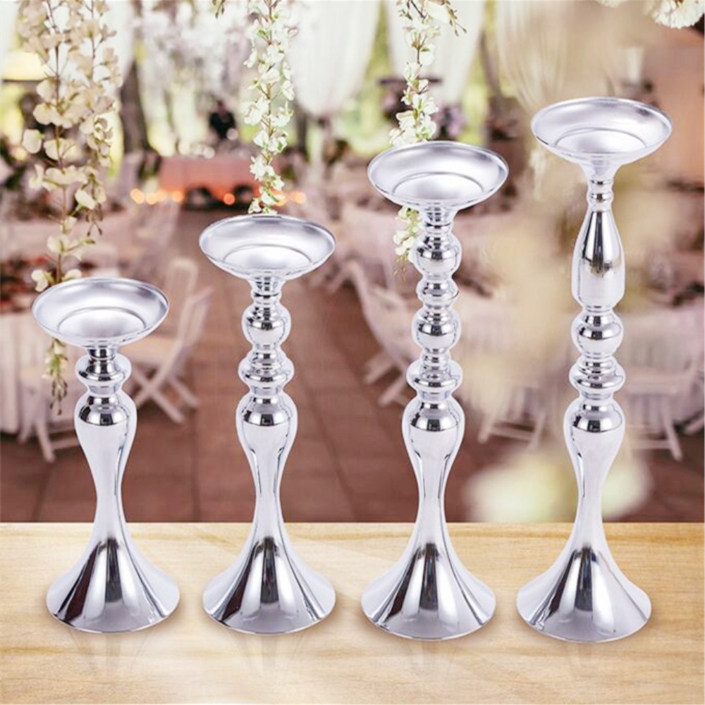 Candelabros de oro blanco y plata para decoración de bodas, candelabro de Metal, soporte de flores, florero de mesa, centro de mesa, estante de flores para eventos, plomo de carretera