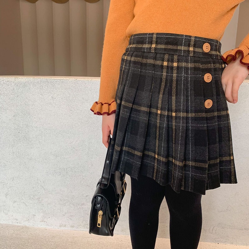 Winter children's wear girls Plush plaid skirt college tweed plaid skirt 2-29