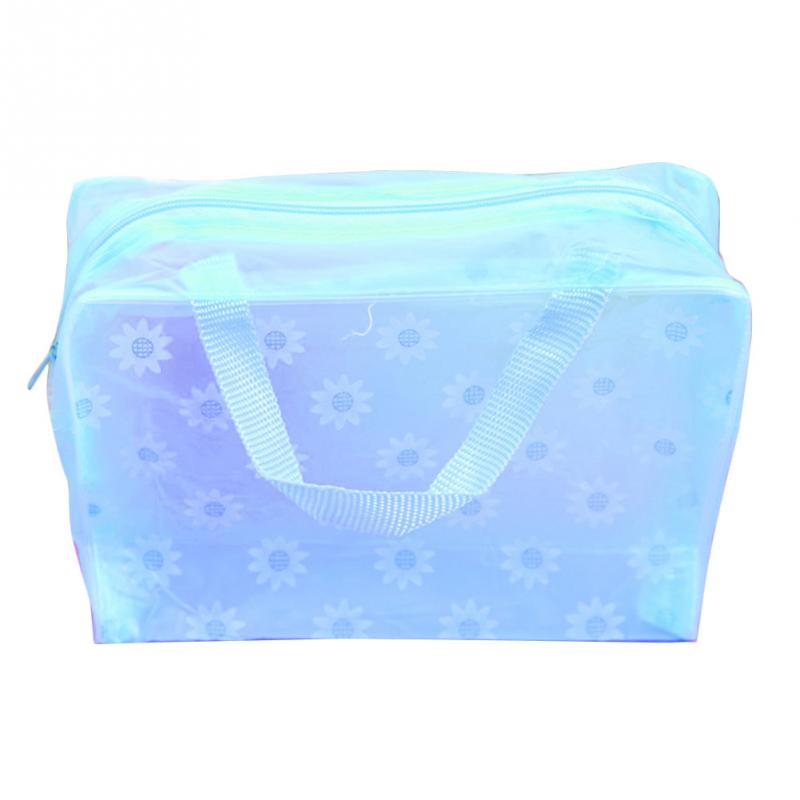 Transparante Waterdichte Make Opbergtas Bloemen Gedrukt Make-Up Tas Travel Organizer Koreaanse Badkamer Wassen Tas Grote: blue