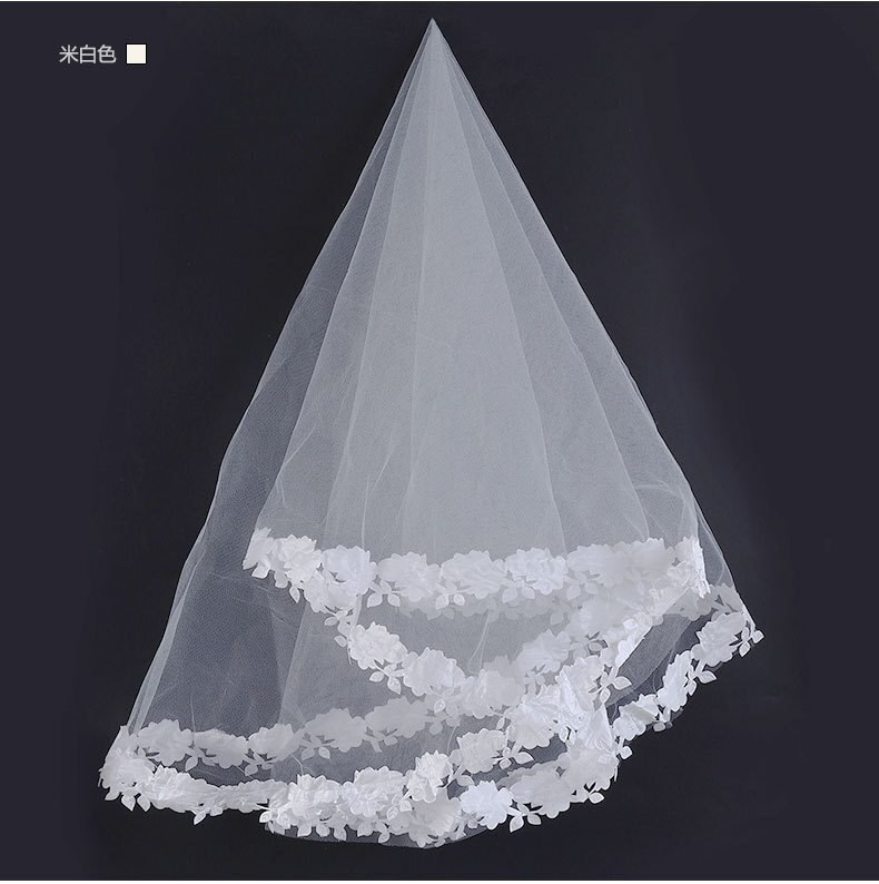 Simple Tulle White Ivory ONE Layer Bridal Veil with Appliques Bride Accessories Short Women Veils