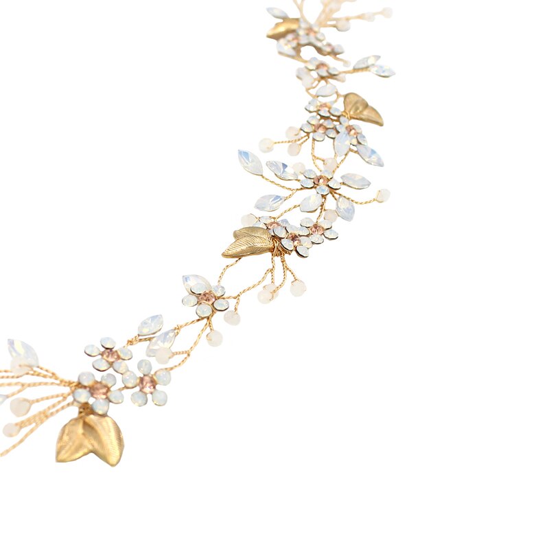 O347, diadema Vintage Floral para mujer Cristal de hadas, diadema hecha a mano, accesorios para el cabello, tocado de novia dorado: Default Title