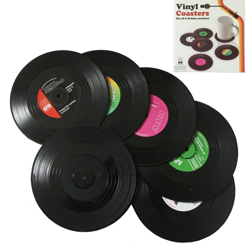 retro klassisk gammeldags plateunderlag retro vinylplateunderlegg idé vin glasspute vinflaskematter bordpads
