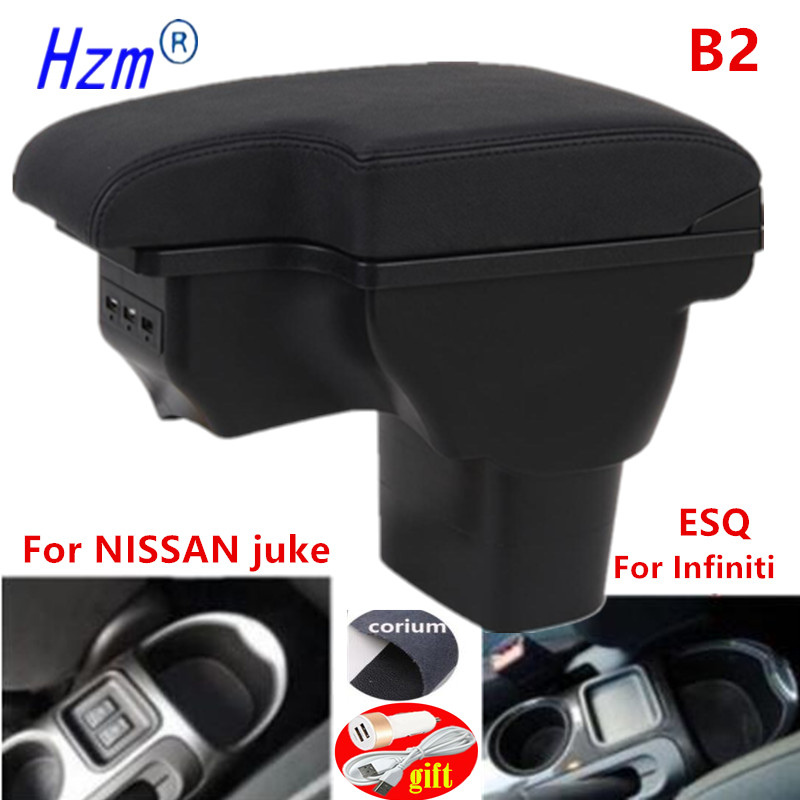 Koolstofvezel Voor Nissan Juke Armsteun Doos Voor Infiniti Esq Auto Armsteun Accessoires Interieur Opbergdoos Onderdelen usb Led: B2 Real Corium