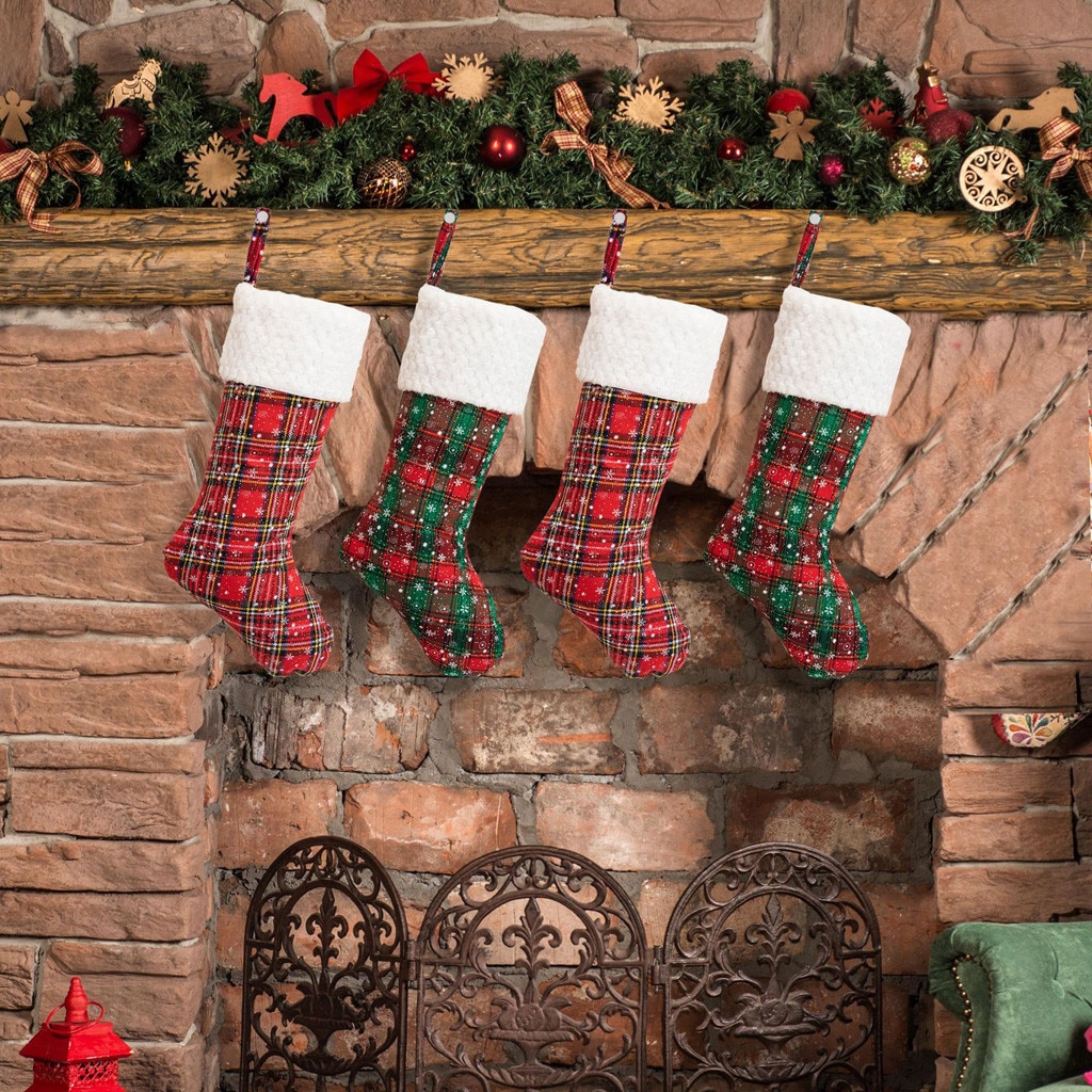 Plaid Grote Kerst Kousen Kerstman Sokken Kerst Mooie Tas Voor Kinderen Haard Boom Kerst Decoratie