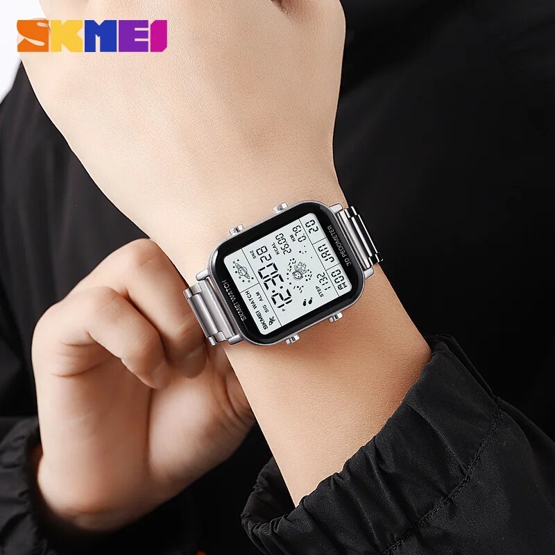 Skmei rücklicht Anzeige Sport pedo Meter Digital uhren herren stoppuhr Countdown armbanduhr kalender kalorien berechnungs uhr