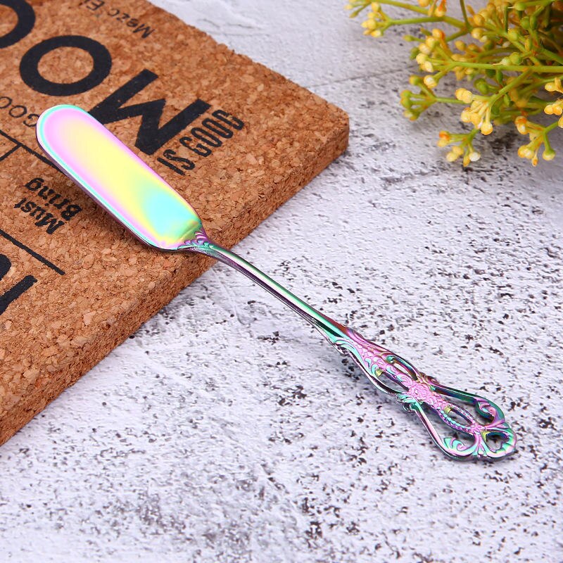 Vacclo 1pc Stirring Coffee Spoon 304 Stainless Steel Cutlery Round Square Shaped Vintage Dessert Spoon Fork Kitchen Accessories: CR5