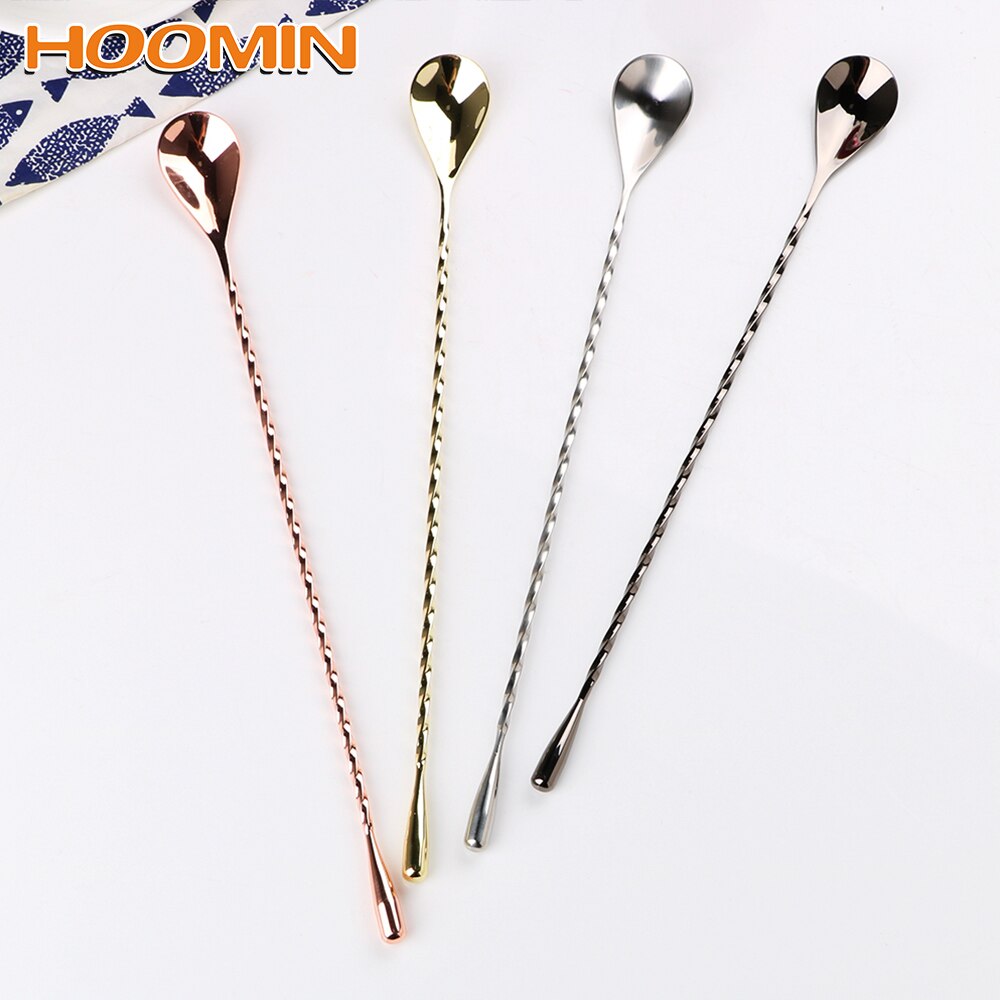 HOOMIN Stir Spoon Stainless Steel Mixing Cocktail Spoon Spiral Pattern Bar Teadrop Spoon Bar Tool Bartender Tools