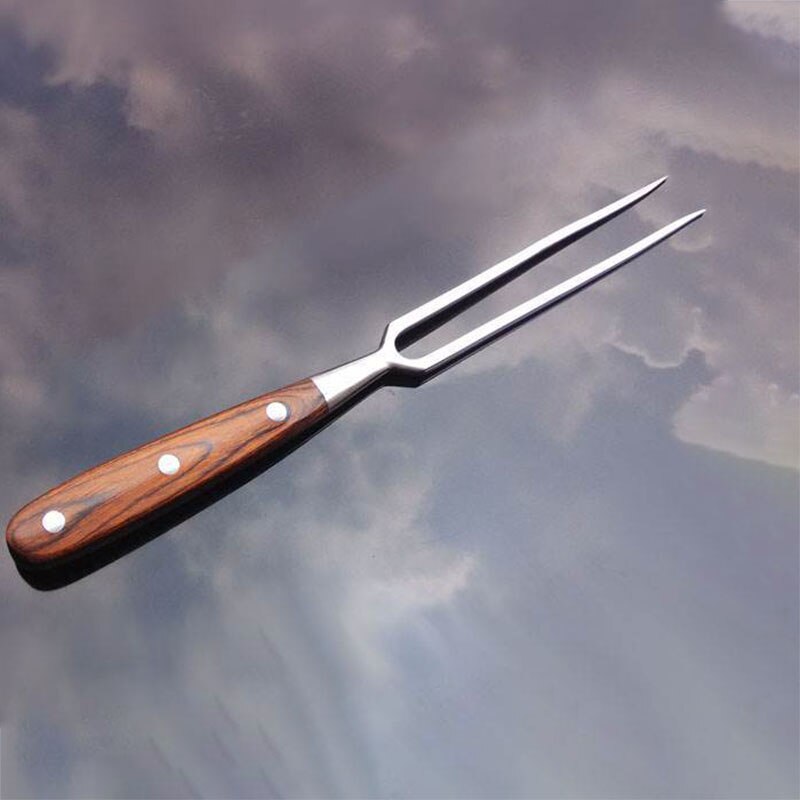 Wooden Handle Stainless Steel BBQ Fork Portable Outdoor Barbecue Tool Barbecue Meat Wood Fork Barbecue Fork Kitchen Tools