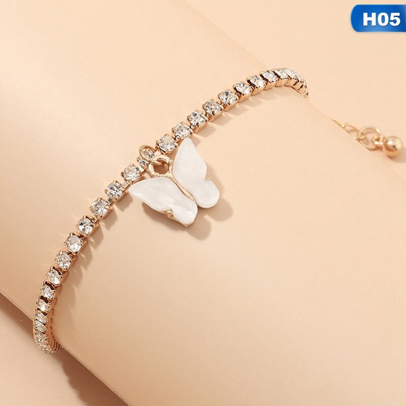 Cuban Link Butterfly Bracelet Gold Crystal Rhinestone Charms Hand Chain Bracelet For Women Jewelry Bulk: BL6030H05