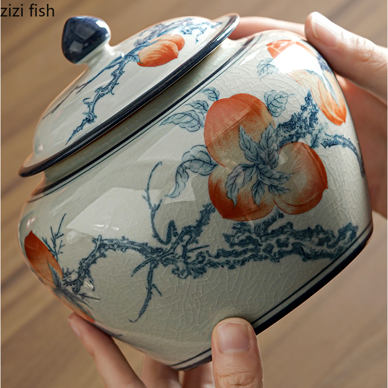 Ceramic Tea Caddy with Cover Moisture-proof Sealed Tank Storage Jar Tea Container Large Tea Box Food Storage Tank Tea Organizer