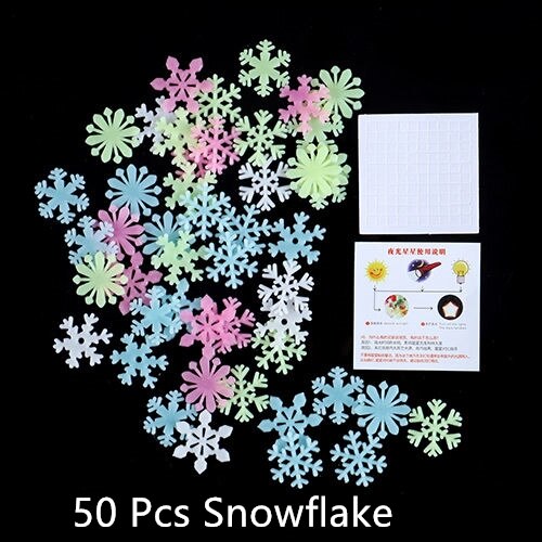 Stickers Glow in The Dark Luminous Moon Stars Wall Stickers Realistic Galaxy Glowing Stickers for Room Decoration: 50Pcs snowflake