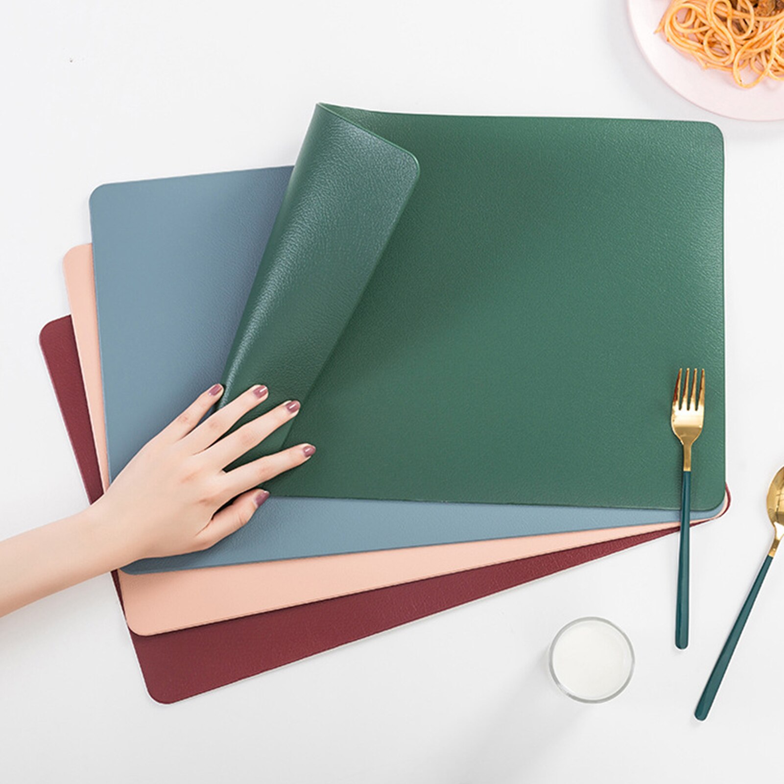 4Pcs Ins Style Waterproof Leather Placemats Table Mats Set Heat Resistant Easy Clean Washable Placemat