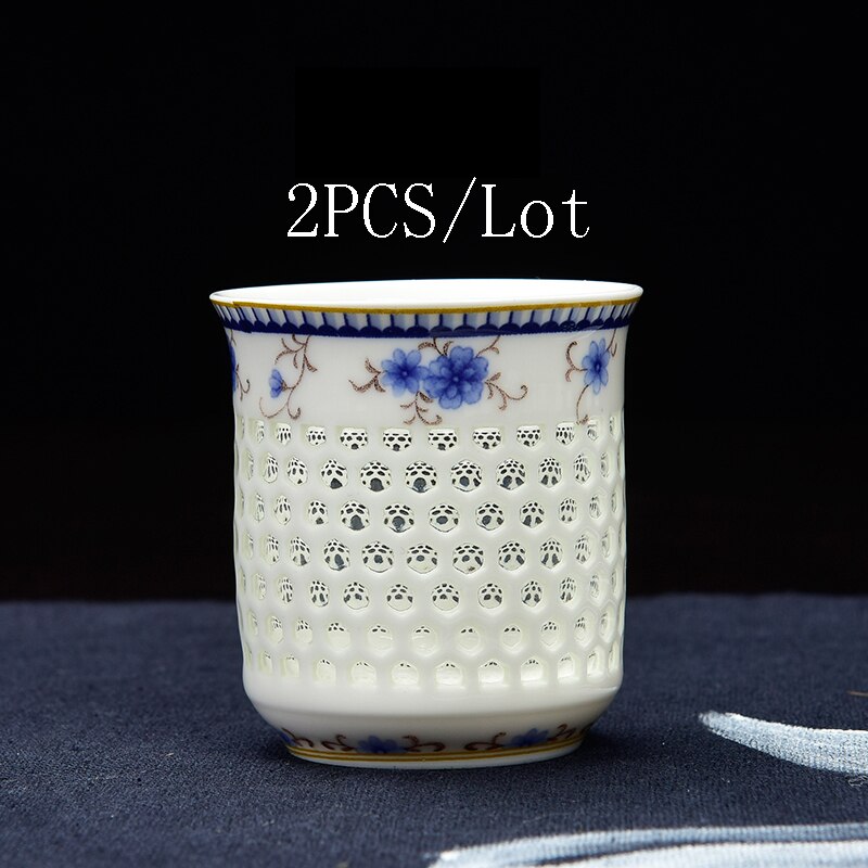 2PCS/Lot Crystal Hollow Teacup Honeycomb Teaware Blue and White Porcelain Ceramic Tea Cup Kung Fu Tea Set Kung Fu Tea Set: E