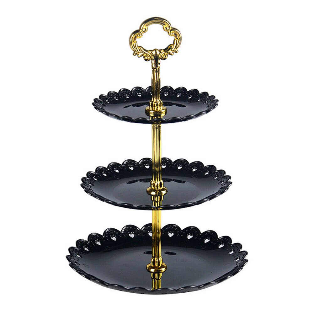 3 Tier Plastic Cake Stand Birthday Party Decor Afternoon Tea Wedding Plates Party Tableware Dessert Vegetable Storage Rack: black
