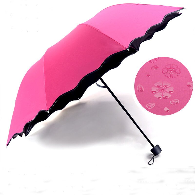 UV-proof Tri-folding Sun Umbrella Wind Resistant Umbrella Rain Women For Men Parasol Compact Large Travel Turn Into flower: Rose Red