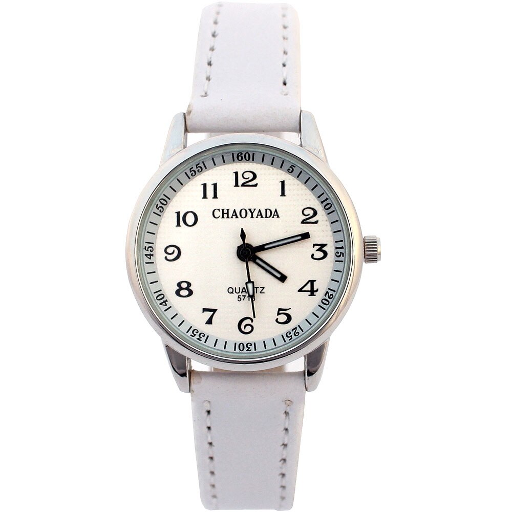 Chaoyada Art Uhren Mädchen Lederband Lernen Zeit freundlicher Uhr Studenten Quarz Armbanduhr Lässige freundlicher: Weiß