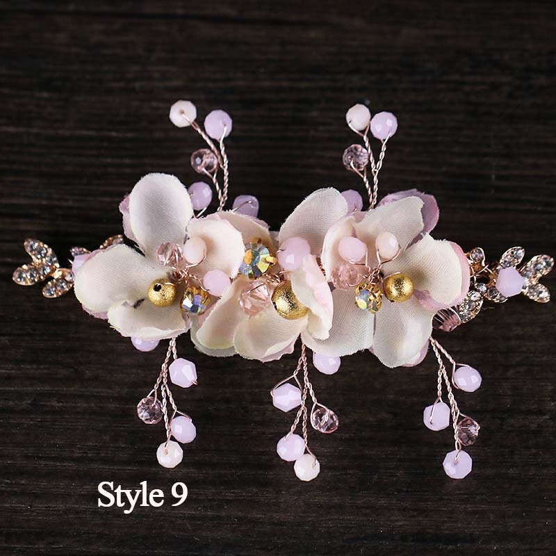 Elegante Floreale Spilli Pizzo Bianco sentiero E Filati Della Perla Del Fiore Dei Capelli della forcella Da Sposa tiara Corona Copricapo Delle Donne Accessori per Capelli Da Sposa: stile 9