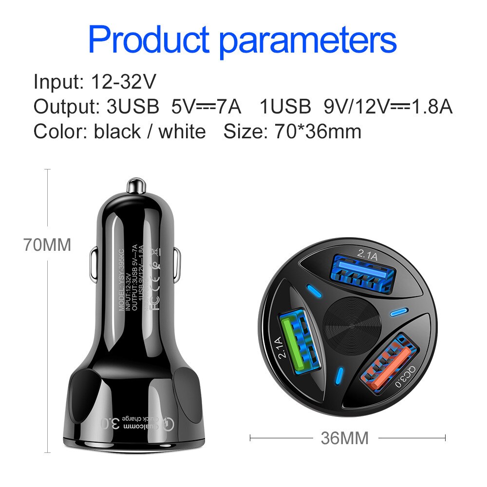 Cargador de coche USB QC 3,0 cargador de coche para iPhone USB de carga rápida del teléfono móvil del 3A coche de la motocicleta del cargador usb cargador de coche