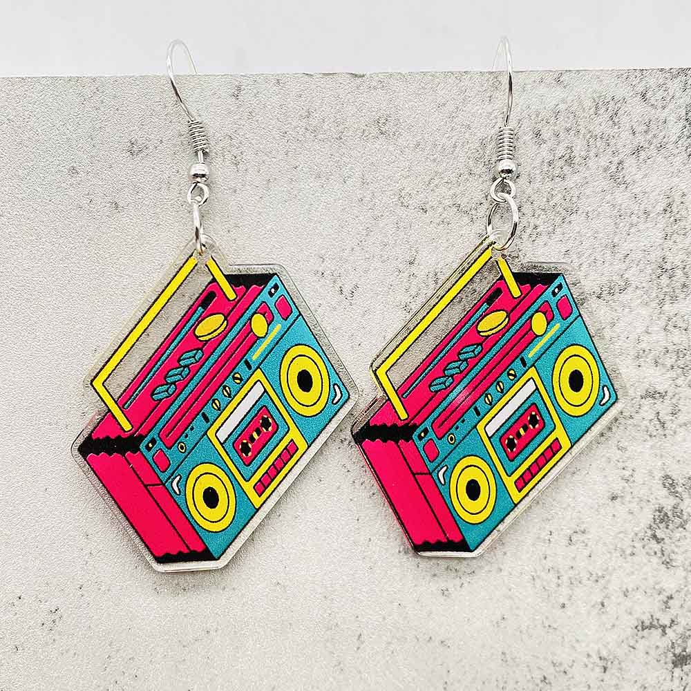 Pendientes de registro de película con cinta de casete de estilo Vintage, pendientes para entusiastas de la música, color blanco y negro, para entusiastas de la música navideña: COLOR ORO ROSADO