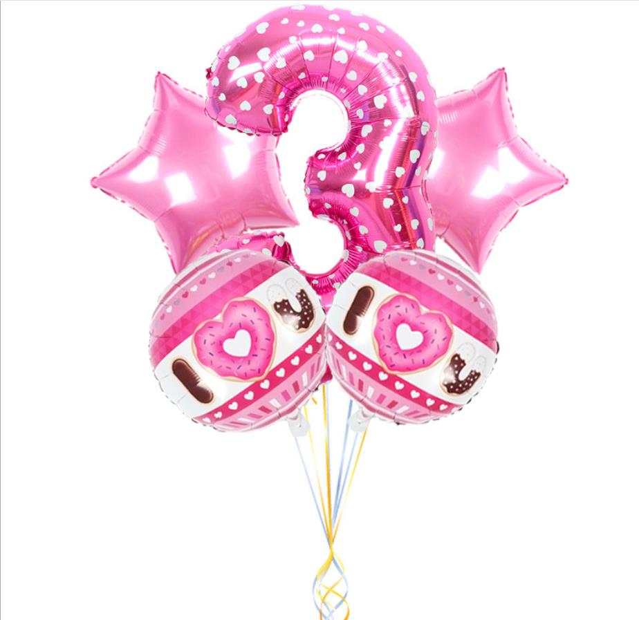 Rosa söt munk tema fest folie ballonger 32 tum nummer ballong barn födelsedagsfest dekorationer tecknad hatt: 3