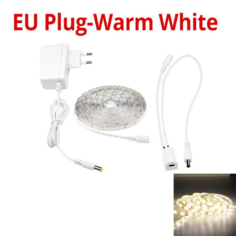Sensor de barrido manual tiras LED 12V impermeable 1M 2M 3M 4M 5M Sensor de movimiento luces de noche DIY armario lámpara de cocina: Warm White-EU Plug / 5 m