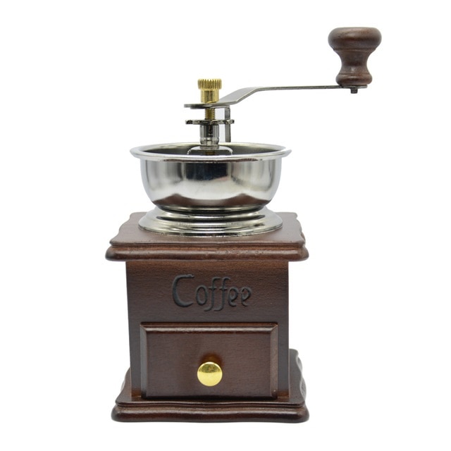 Handleiding Vintage Brons Koffiemolen Huishoudelijke Retro Hout Koffie Molen Met Procelain Beweging Bean Grinder blender