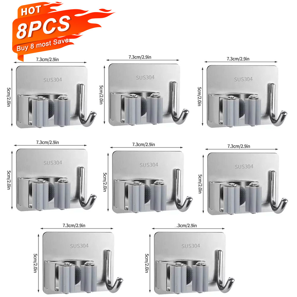 Ganchos multiusos adhesivos para colgar en la pared, estante para fregona, gancho para colgar escoba, organización del baño y la cocina, accesorios organizadores para el hogar ﻿: Gris oscuro