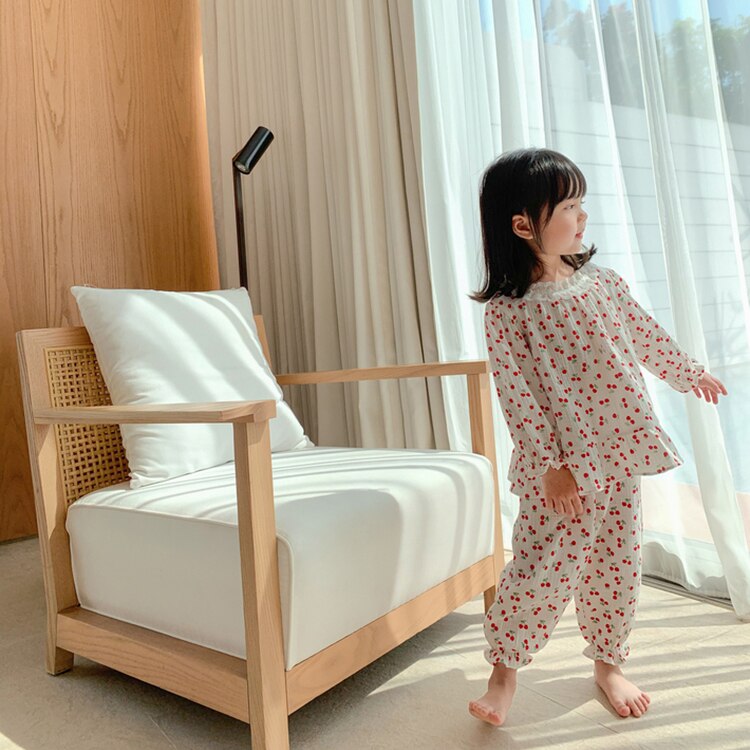 Robe de nuit Lolita pour enfants, imprimé cerise, chemises de nuit princesse à volants, vêtements de nuit pour tout-petits