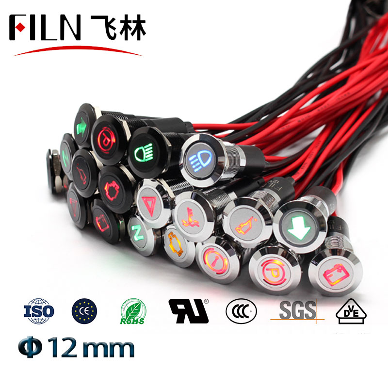 12mm dashboard warning symbol led indicator light pilot lamp 12v 24v led red green blue panel mounted pilot lamp