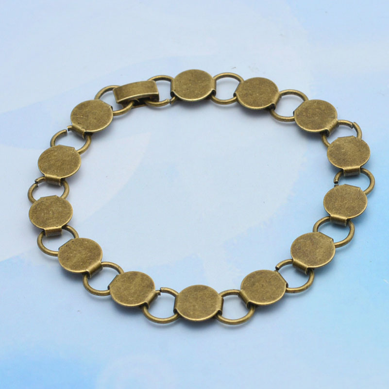 Brazalete de almohadilla en blanco Chapado en plata, pulsera de cadena con cabujón de cristal de 10mm, bricolaje, 22cm, 1 ud.: Bronce antiguo plateado