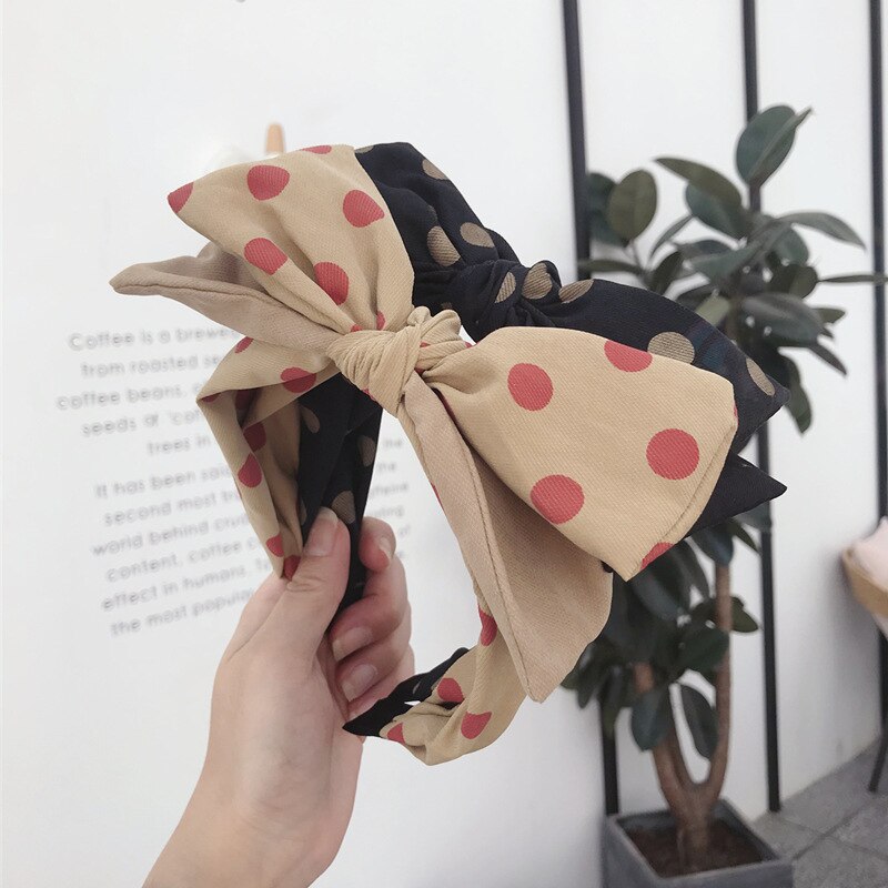 South Korea Style Autumn And Winter Flannel Polka Dot Contrast Color Double Layer Bow Large Rims Hair Bands Headband Pressur