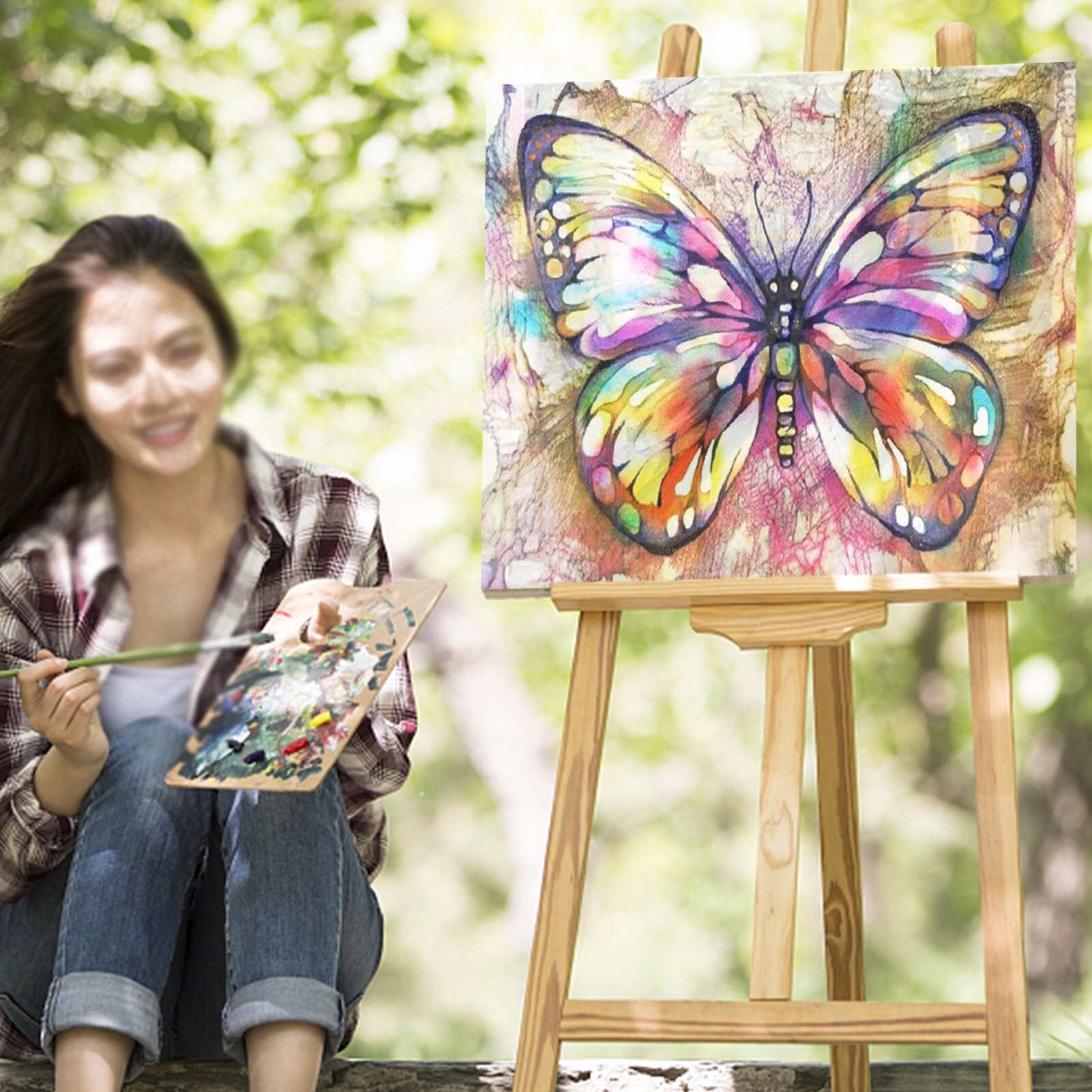 Pintura por números de mariposas y flores, láminas de manualidades con pintura por números, Kit de , dibujo sobre lienzo, arte de pared para colorear, decoración del hogar