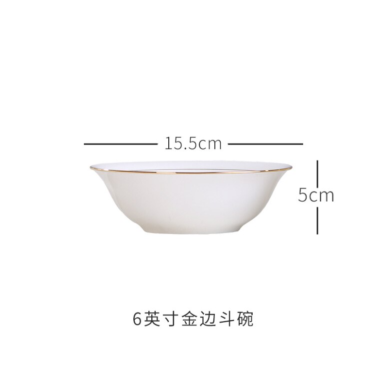 Stor suppeskål nudelskål stor skål nudelskål håndlavet spor guld husholdnings spiseskål keramisk skål til køkken: 6 inches