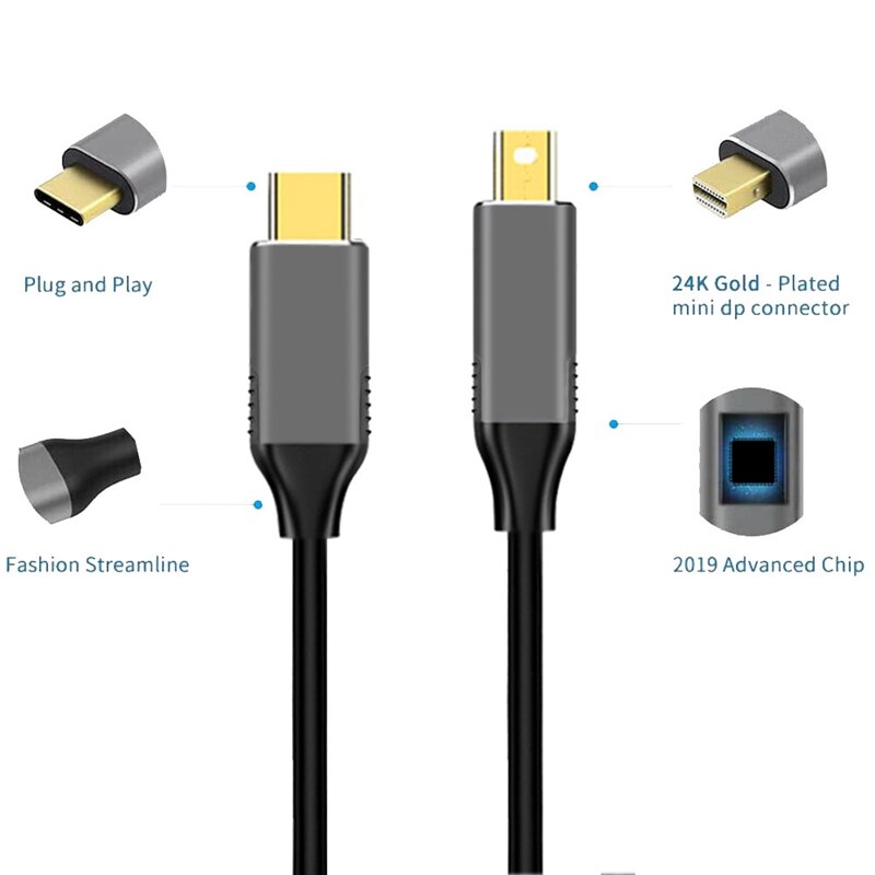 Usb C Naar Mini Displayport Kabel Usb Type C Thunderbolt 3 Naar Mini Dp Cord 4K Adapter Kabel