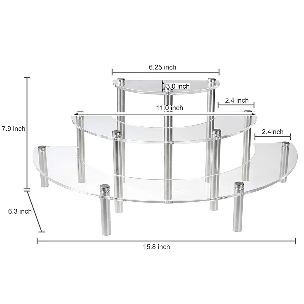 Cupcake holder fødselsdagskage display stander gennemsigtig akryl køkken bryllup serveringsfad 3 etager halvcirkelformet snack stativ