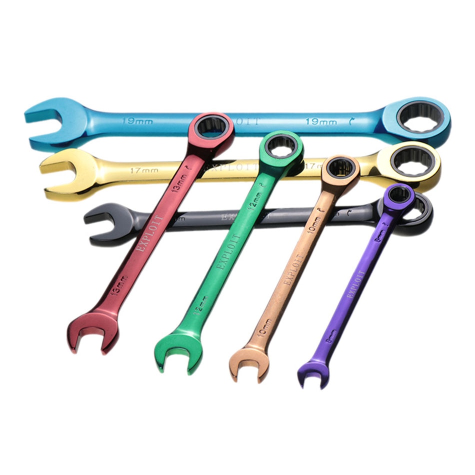 7pcs Color Ratchet Wrench Multi-function Dual-purpose Open Movable Wrench Hand Tools Set Double End Chromium-vanadium Steel Std