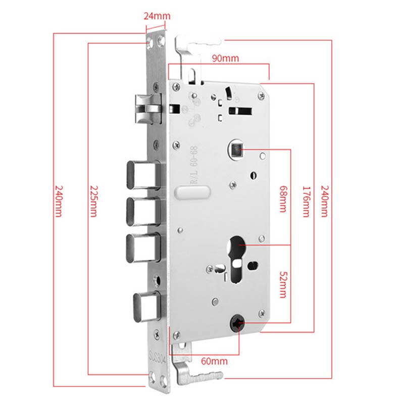 All-steel Lock Body for Smart Electronic Lock 24mm-240mm 6068 Lock Body Adjustable Direction Stainless Steel Lock Body