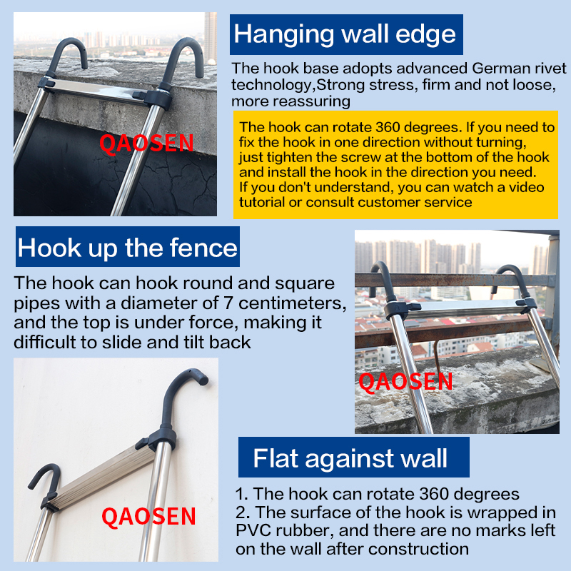 2.3m Stainless Steel Single Telescopic Ladder with Hook