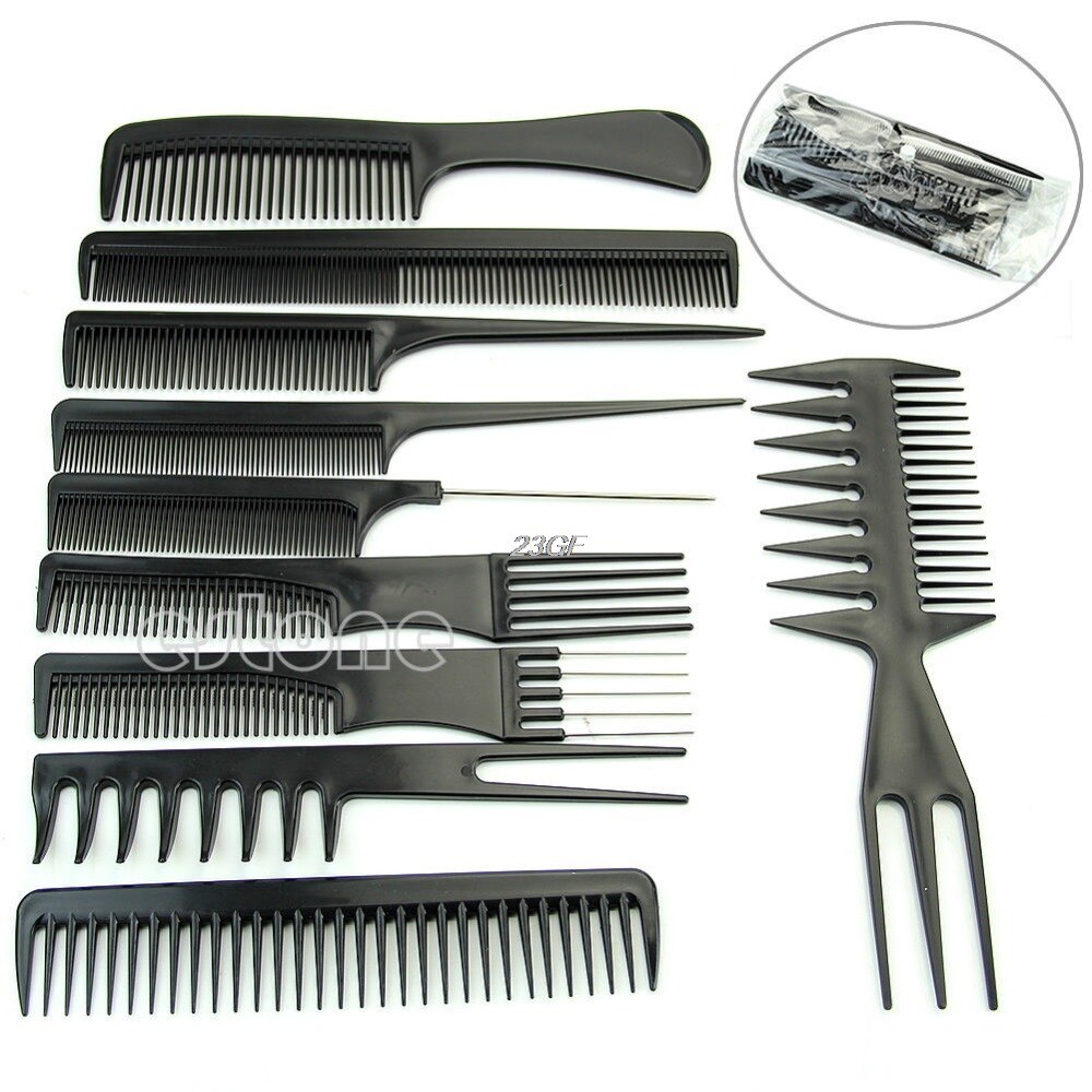 10 st svart pro salong hårstyling frisör plast barberare borstkammar set