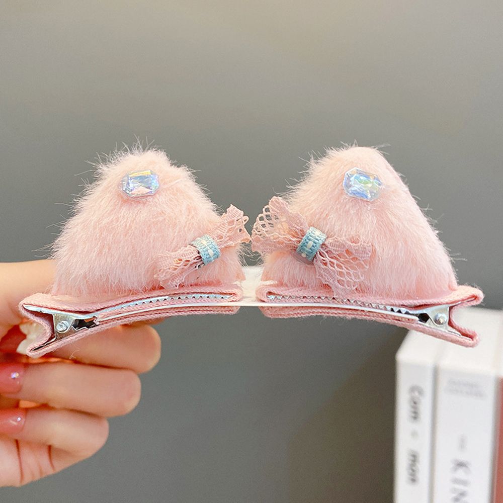 Pinzas para el pelo de felpa con forma de orejas de gato para niños, horquillas con lazo para bebé, accesorios para el cabello, accesorios para fotos, horquillas de bola de felpa: F