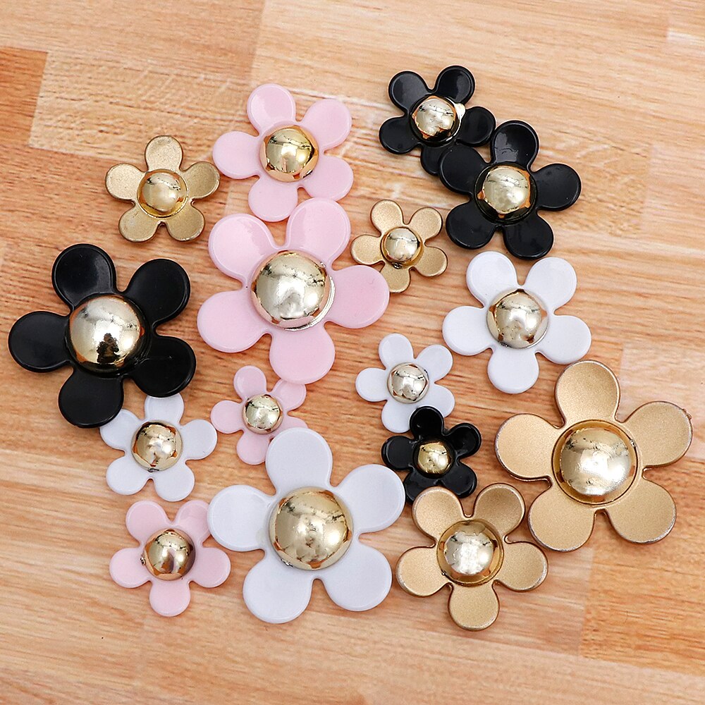 20 Stk/partij Bloem Hars Mix Size Roze Wit Blak Kleur Kawaii Hars Hanger Bloem Decorationfor Mode Resina Ambachten: colourful