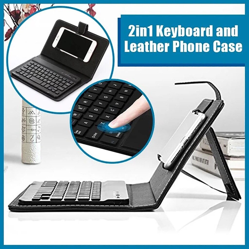 Wireless Bluetooth Keyboard and Leather Stand Case Filio Cover for iOS Android For Office hands free For iPhone 11 pro max